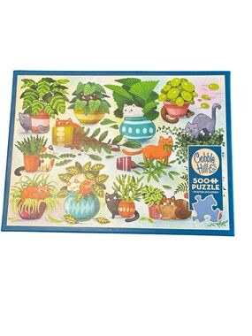 Cobble Hill Cats vs Plants 500 Piece Jigsaw Puzzle with Poster